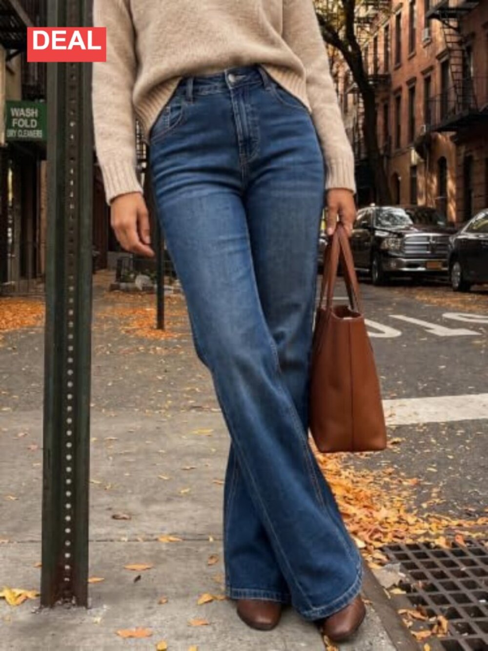 High Waisted Flare Jeans Stretchy Wide Leg Denim Pants - Picture 3 of 6